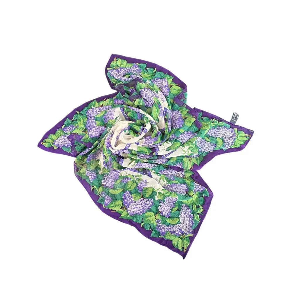 Vintage Silk Scarf- Museum of Fine Arts Boston- Lilacs Florals Purple  34x34